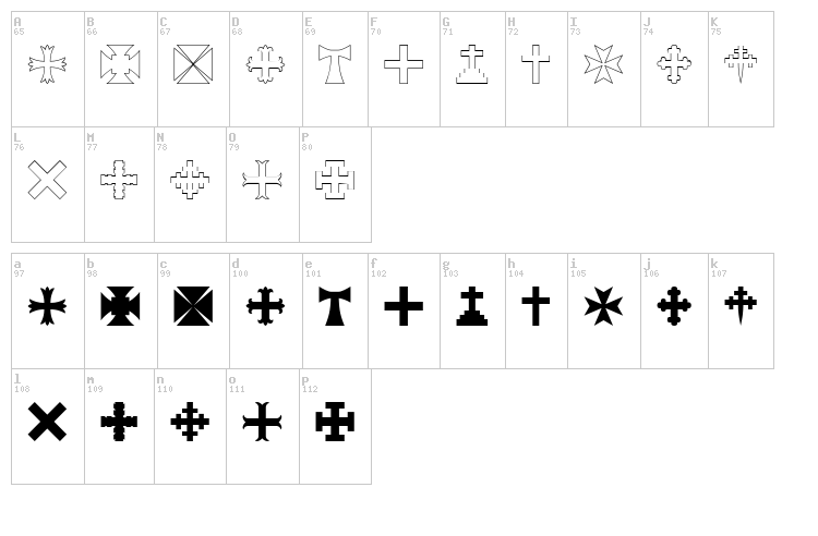 RTA Cross font map